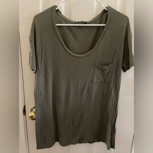 Soft, army green, scoop neck shirt cotton on size small pocket